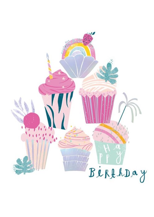 Mermaid Colouful Fun Cupcakes Birthday Card