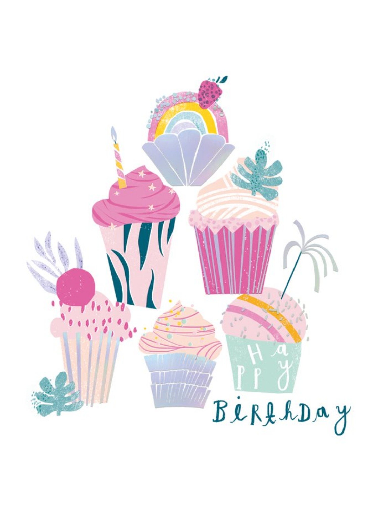 Mermaid Colouful Fun Cupcakes Birthday Card Ecard