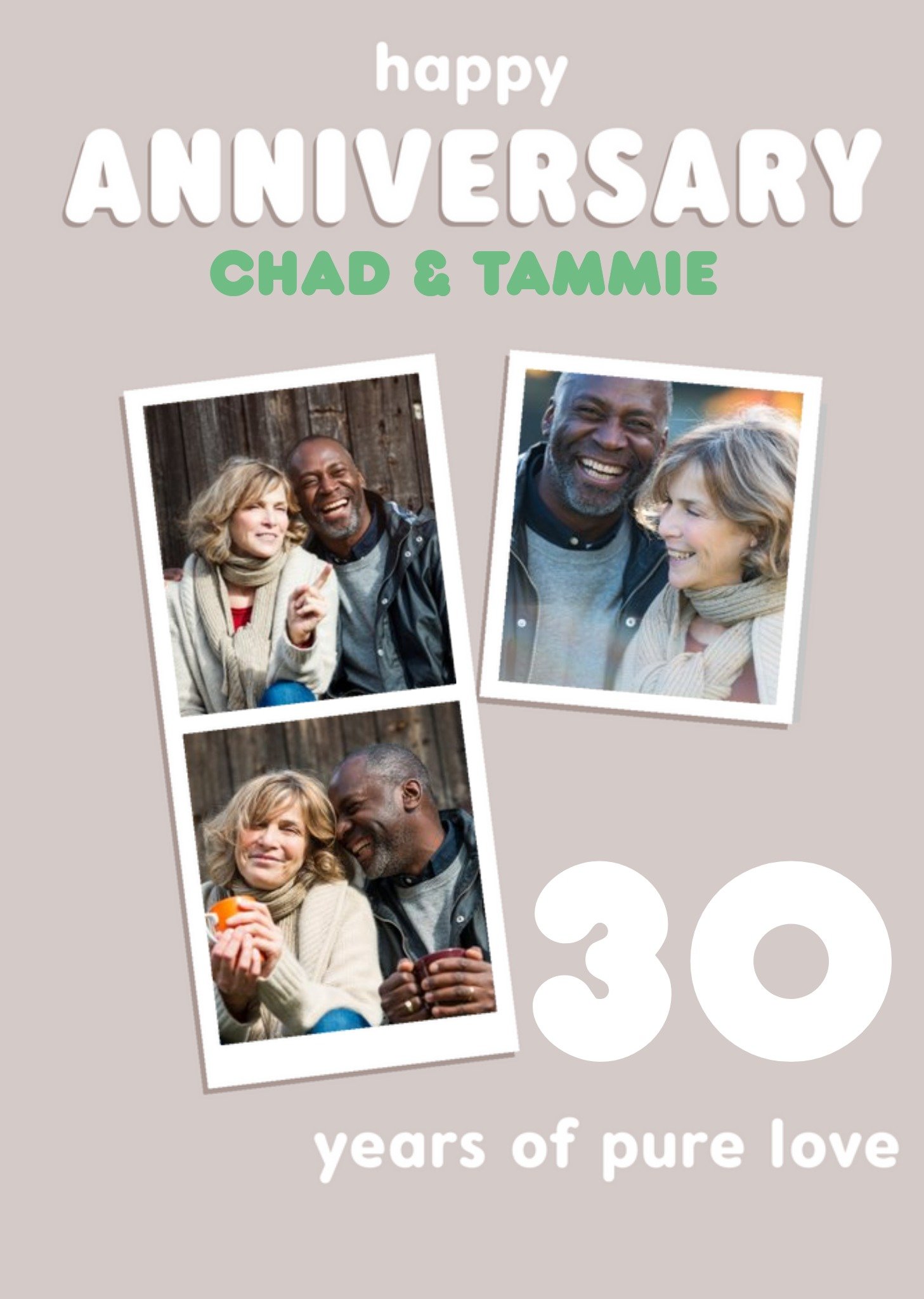 Three Photo Upload Typographic Editable Anniversary Card Ecard