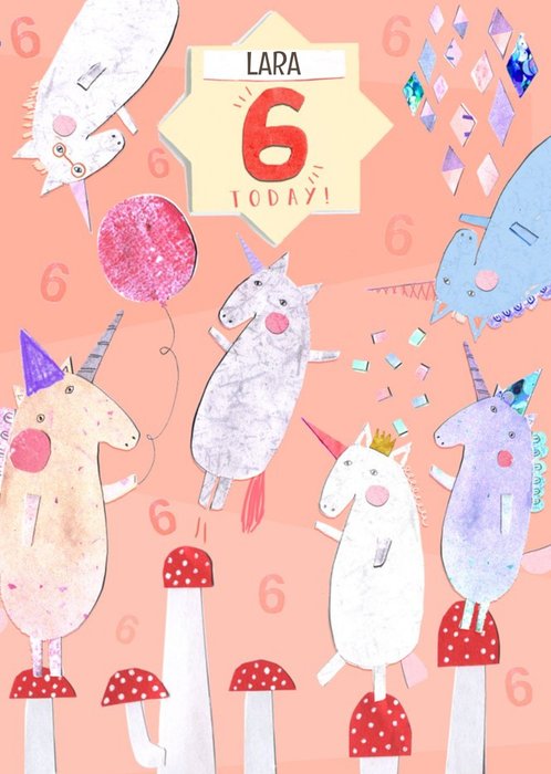 Unicorns Personalised Happy 6th Birthday Card