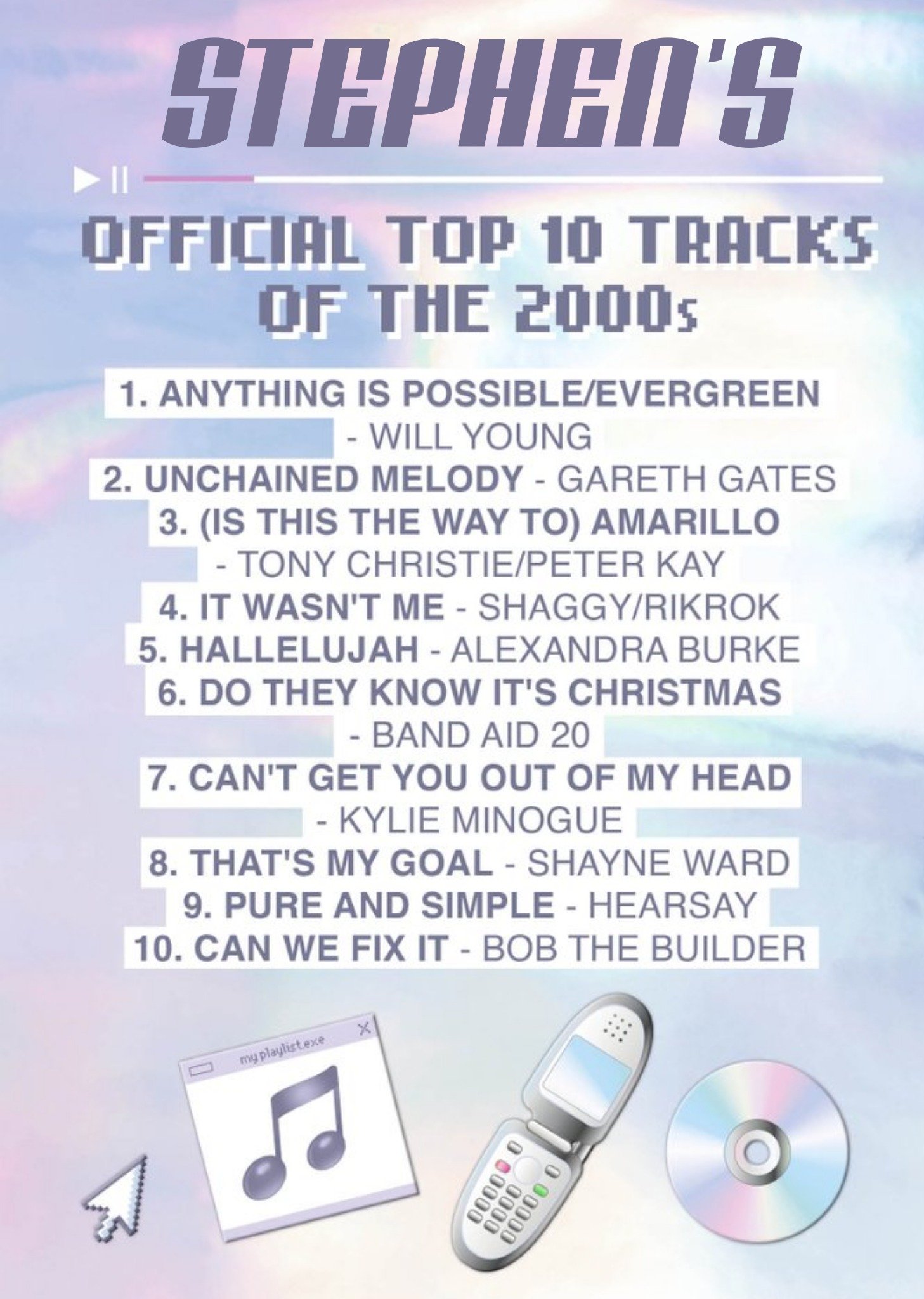Moonpig Icial Charts Top 10 Tracks Of The 2000S Birthday Card, Large