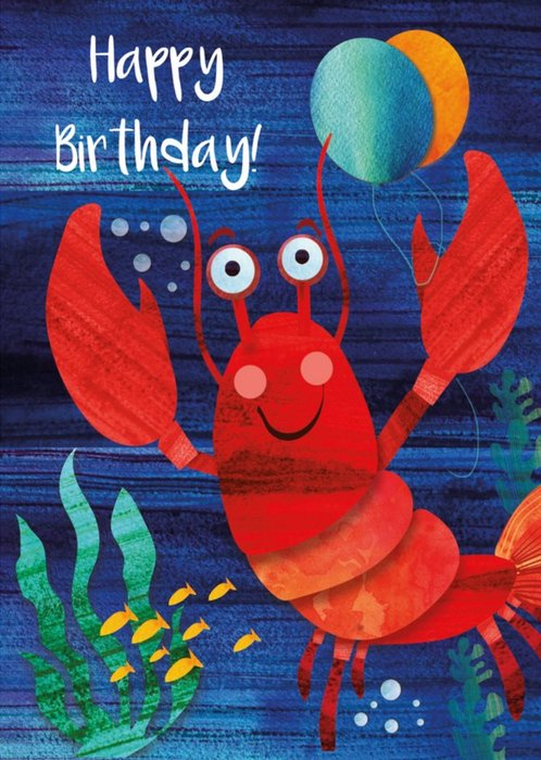 Cute Lobster Holding Balloons Birthday Card