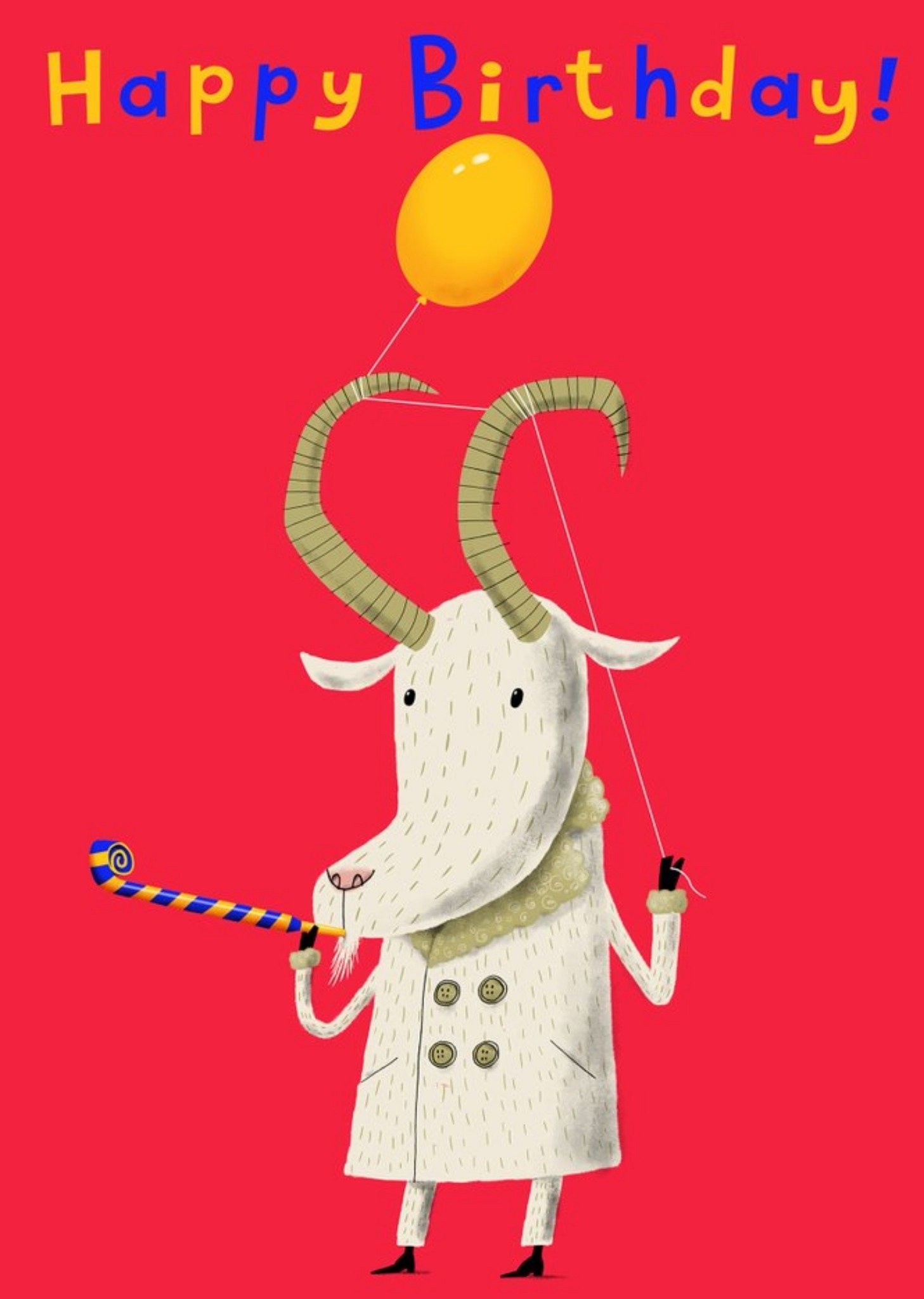 Modern Illustration Goat Holding Balloon Birthday Card Ecard