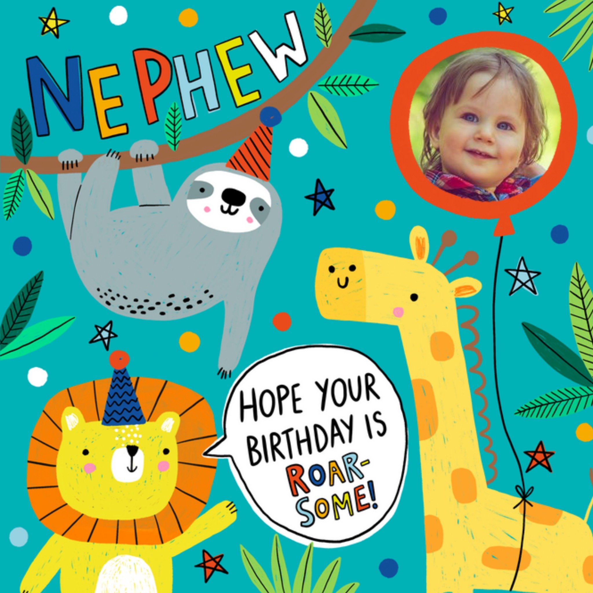 Moonpig Hope Your Birthday Is Roar-Some Photo Upload Jungle Card, Large