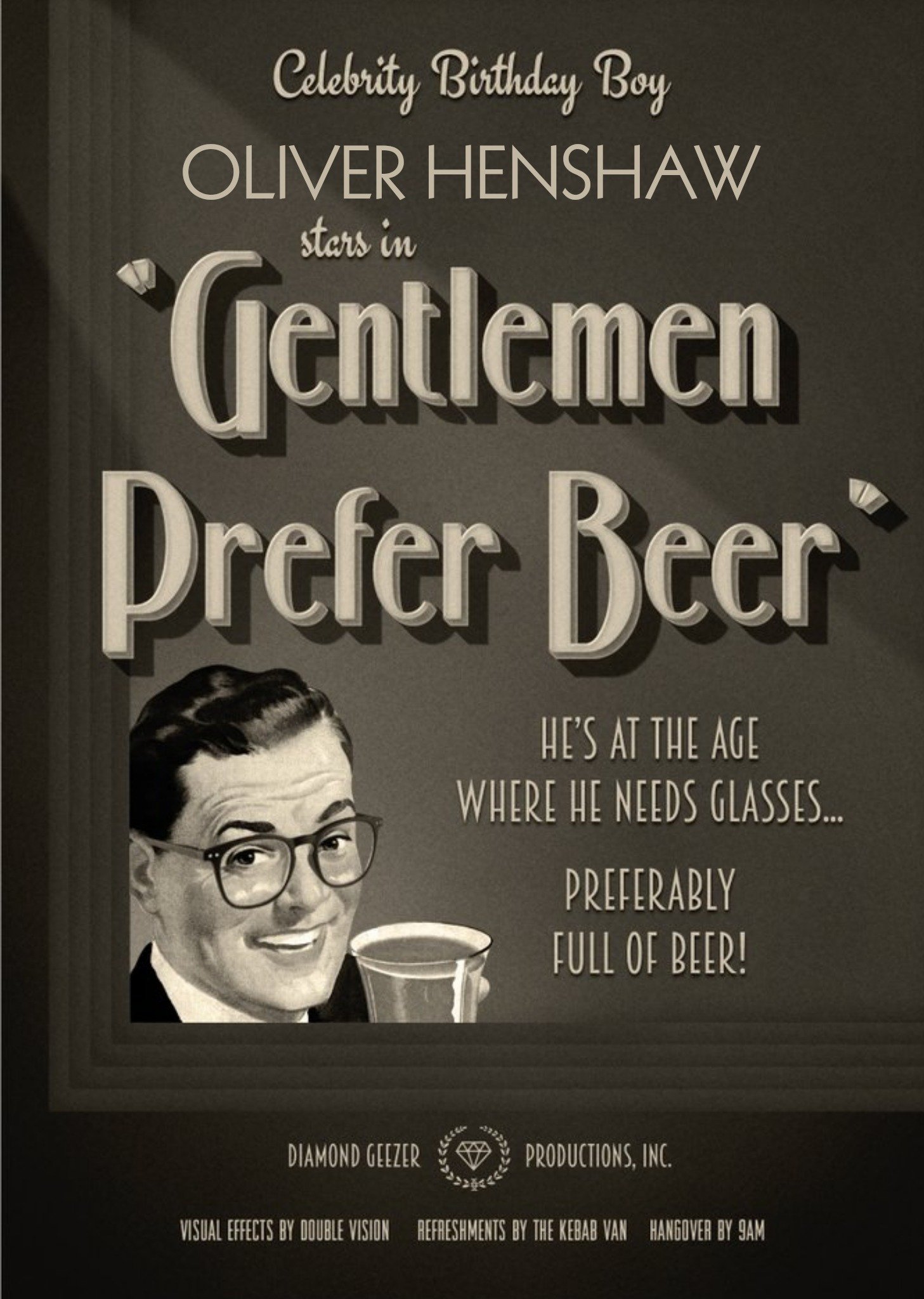 Moonpig Film Noir Gentlemen Prefer Beer Birthday Card, Large