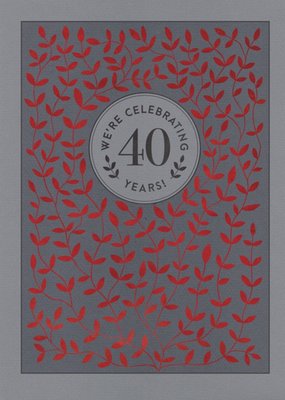 Grey And Red Flowers 40Th Anniversary Party Invitation