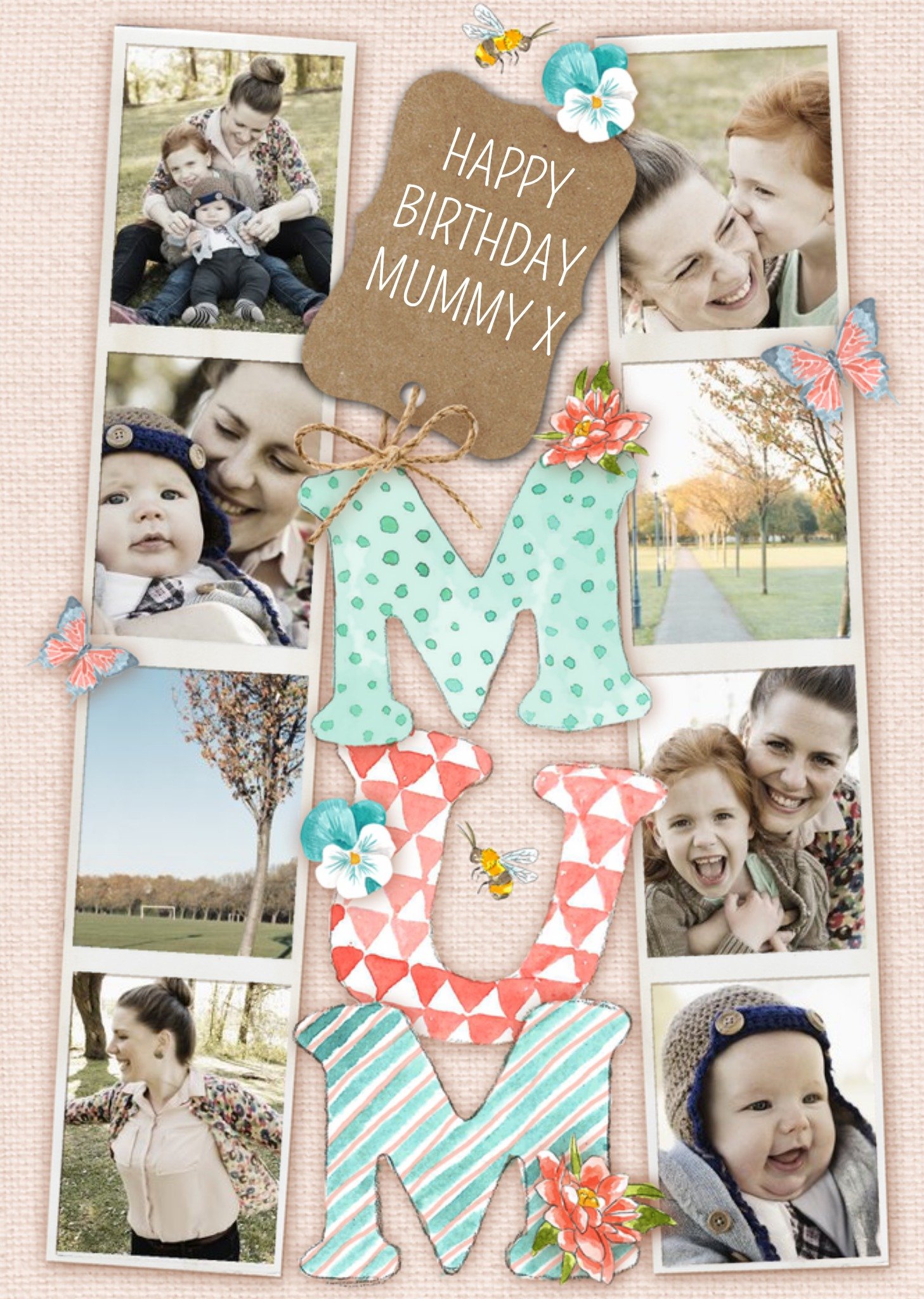 Moonpig Photo Strips Personalised Photo Upload Birthday Card For Mum, Large