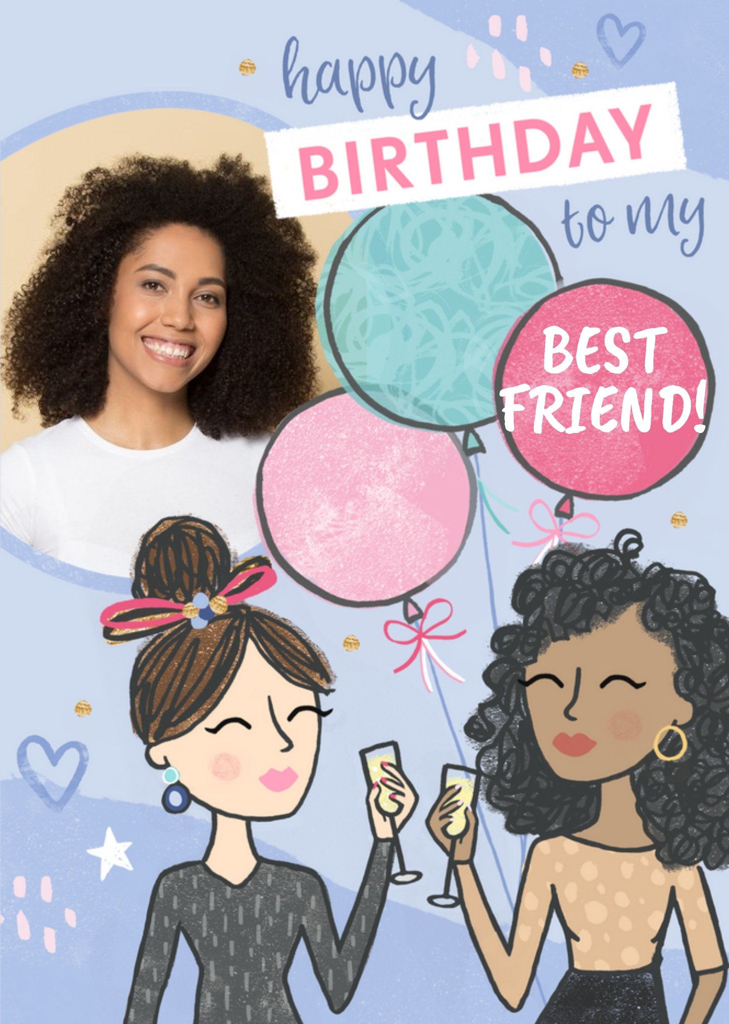 Moonpig Raspberry Fizz Fun Illustrated Best Friend Birthday Card, Large