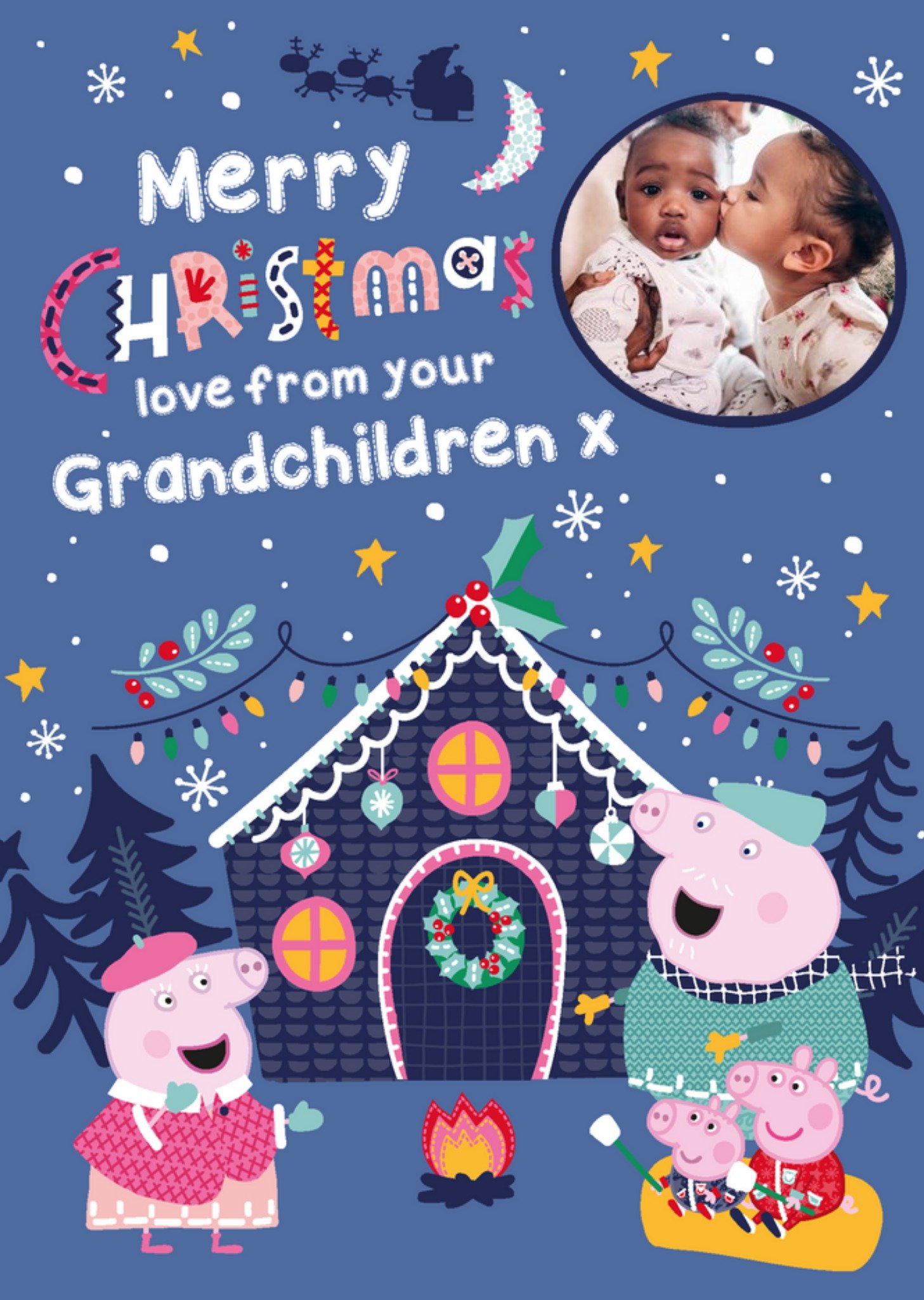 Peppa Pig Love From Your Grandchildren Photo Upload Christmas Card, Large