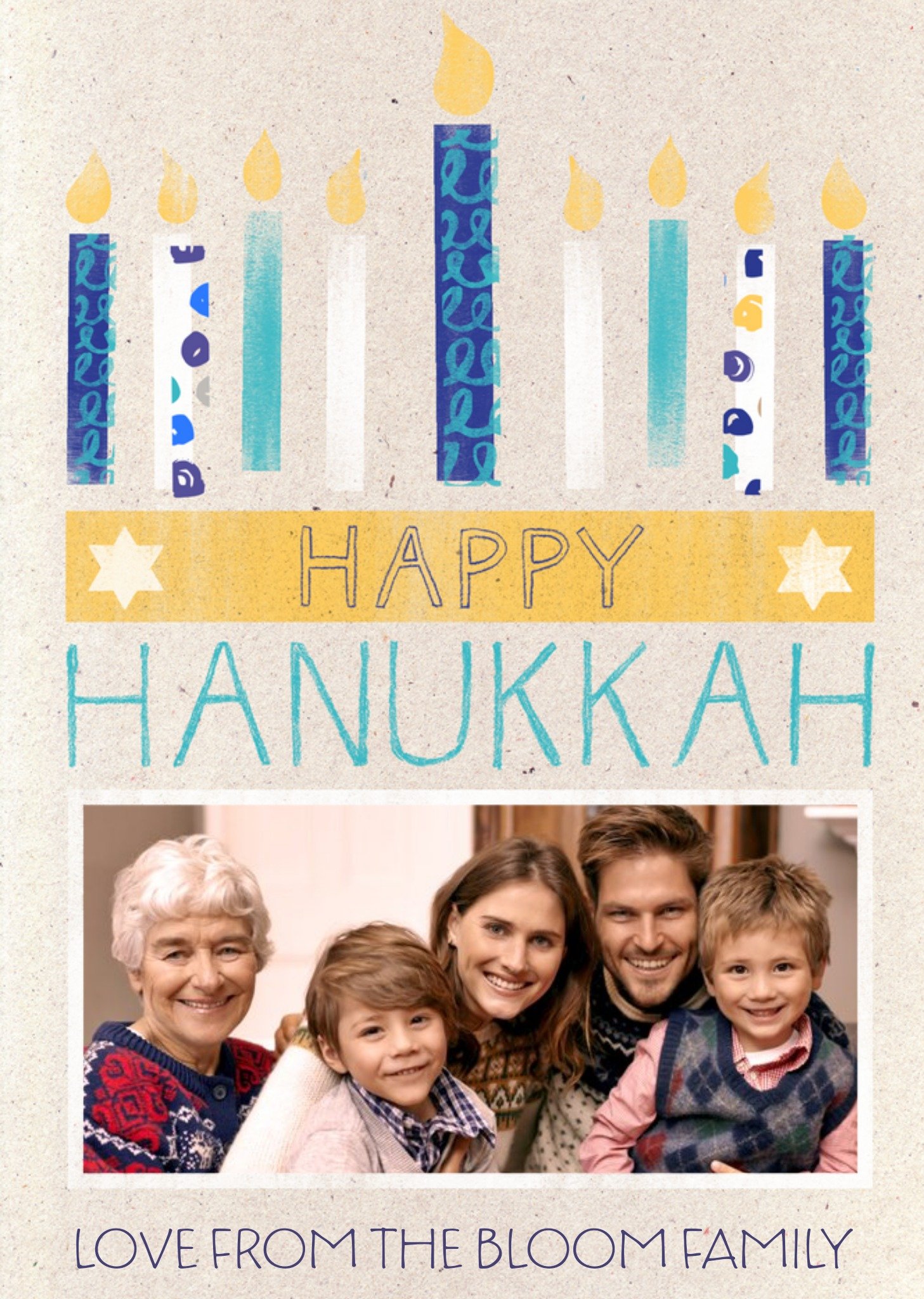 Moonpig Lit Up Candles Personalised Photo Upload Happy Hanukkah Card, Large