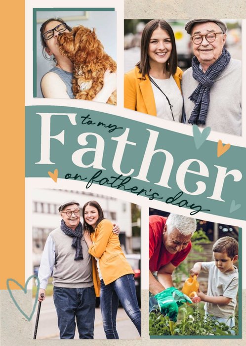 Featuring Four Photo Frames With Handwritten Typography And Hearts Father's Day Photo Upload Card
