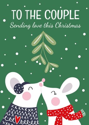 Sweet And Loving Illustrated Mice Kissing Under The Mistletoe Christmas Card