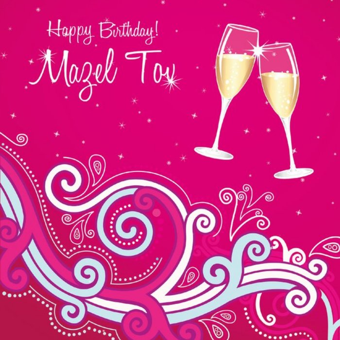 Pink Happy Birthday Mazel Tov Champagne Glasses Card