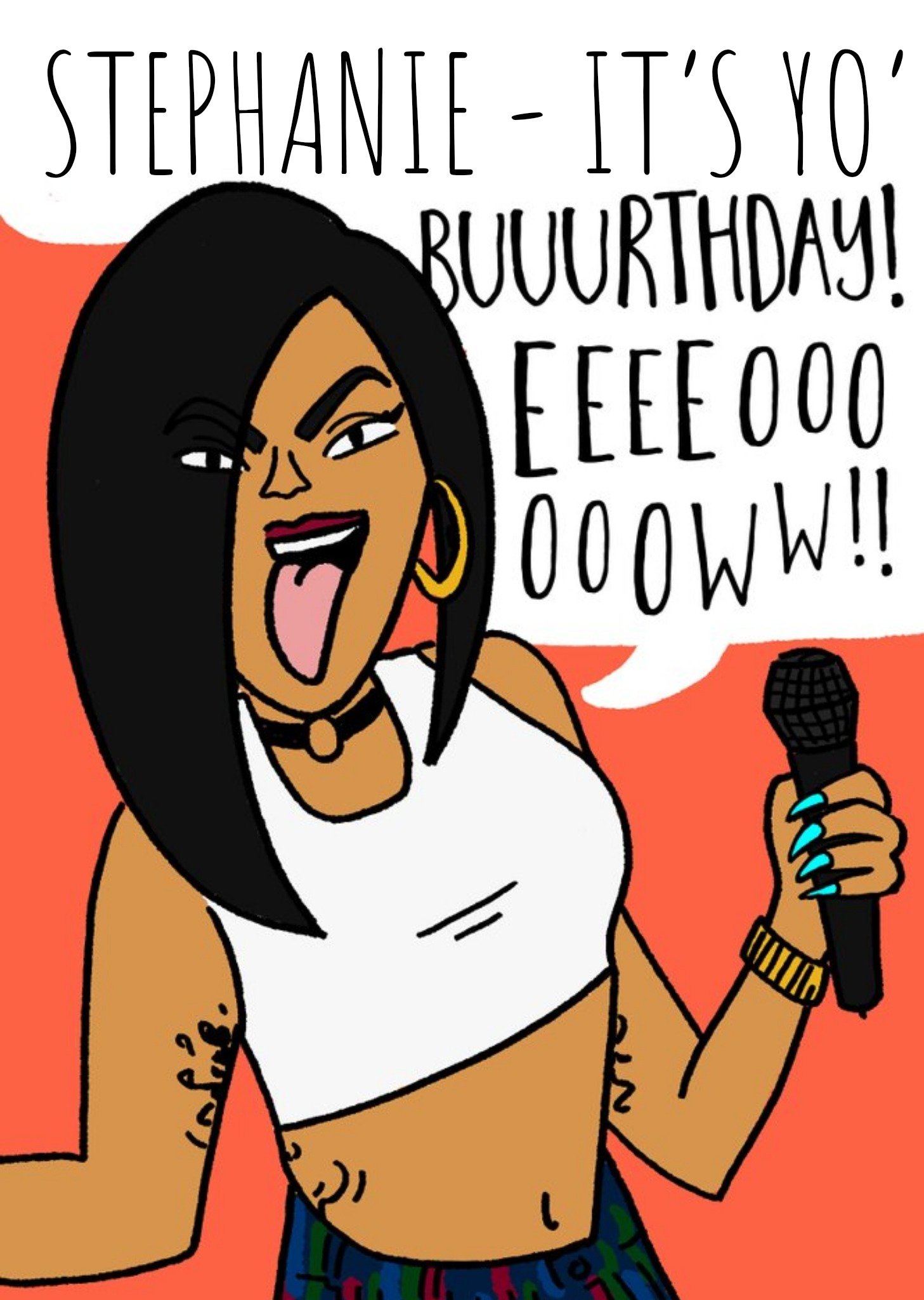 Funny Cardi B Illustrated Friend Brithday Card Ecard