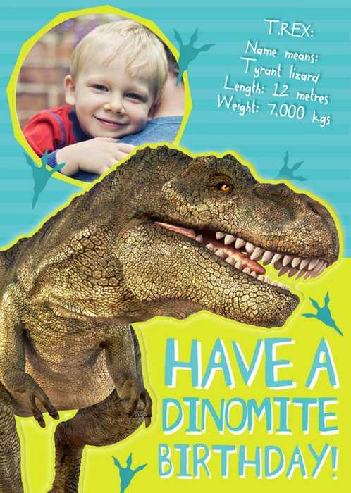 T Rex Fact Finder Dinomite Personalised Photo Upload Birthday Card
