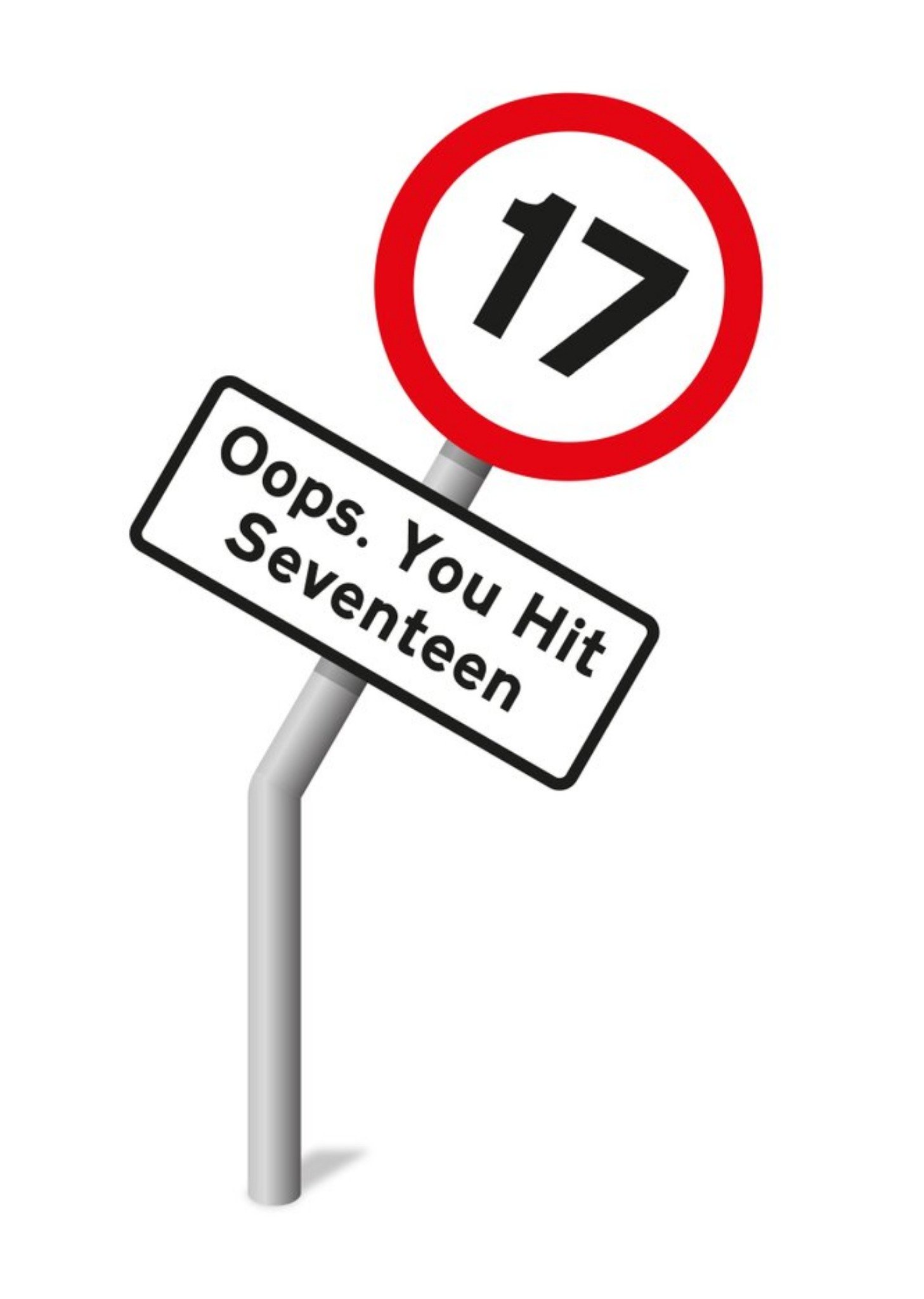 Moonpig Graphic Illustration Of A Damaged Road Sign Seventeenth Funny Pun Birthday Card, Large