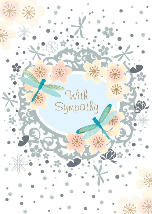 Traditional Blossom and Dragonflies Sympathy Card