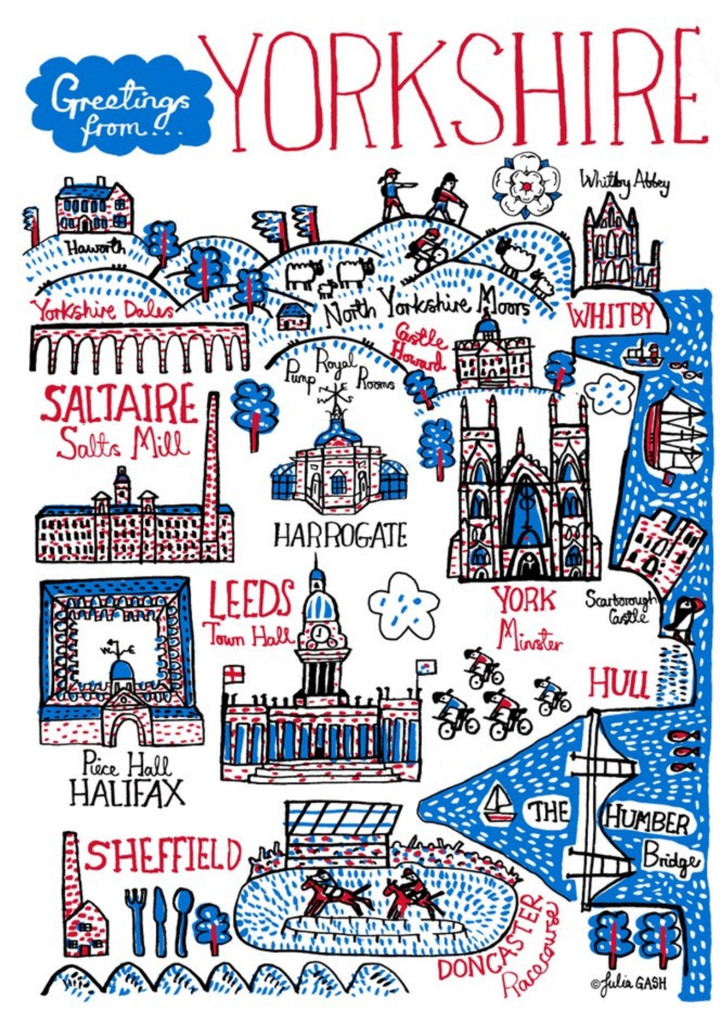 Illustrated Scenic Map Greetings From Yorkshire Card Ecard