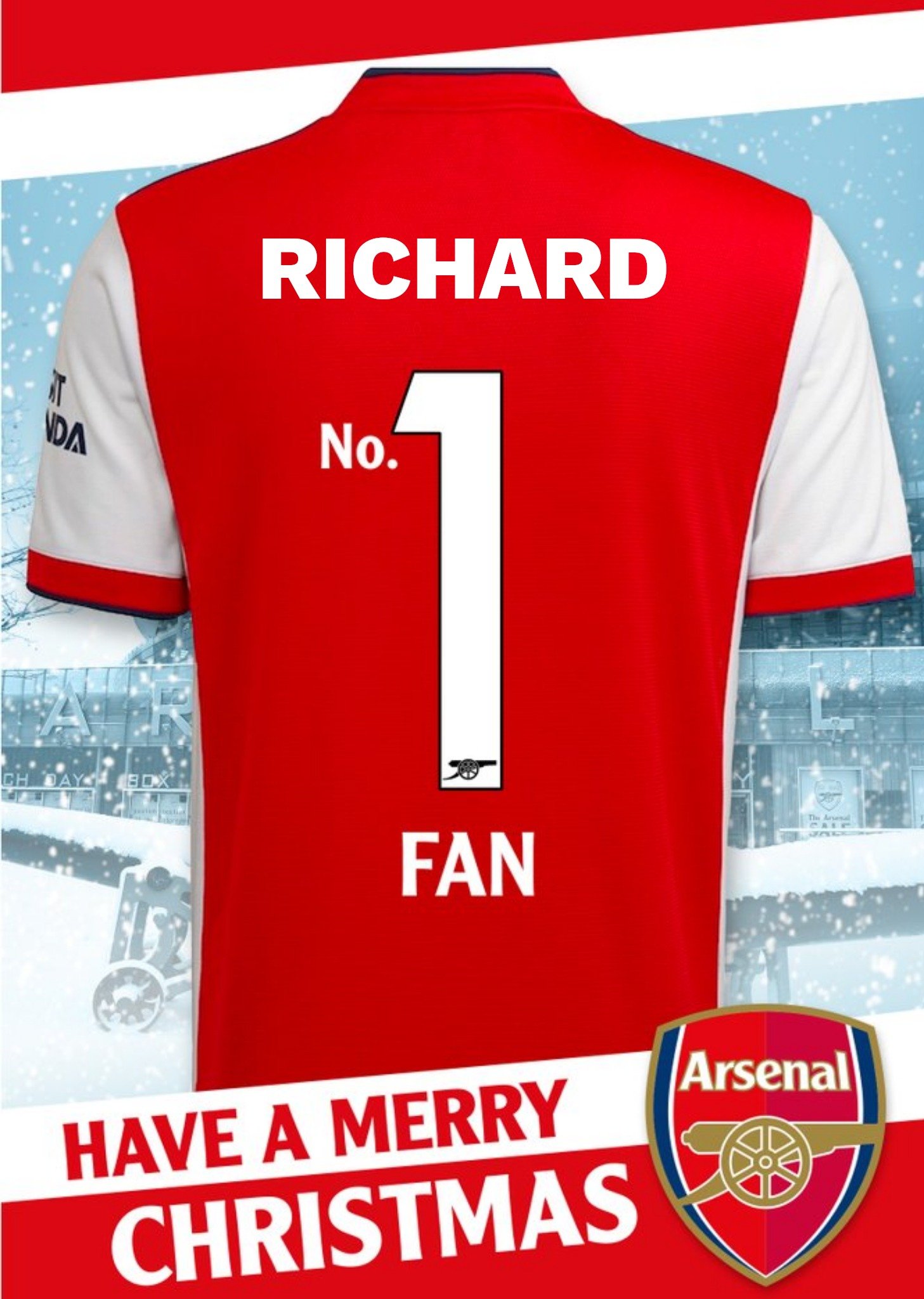 Arsenal Football Club No.1 Fan Jersery Christmas Card Ecard