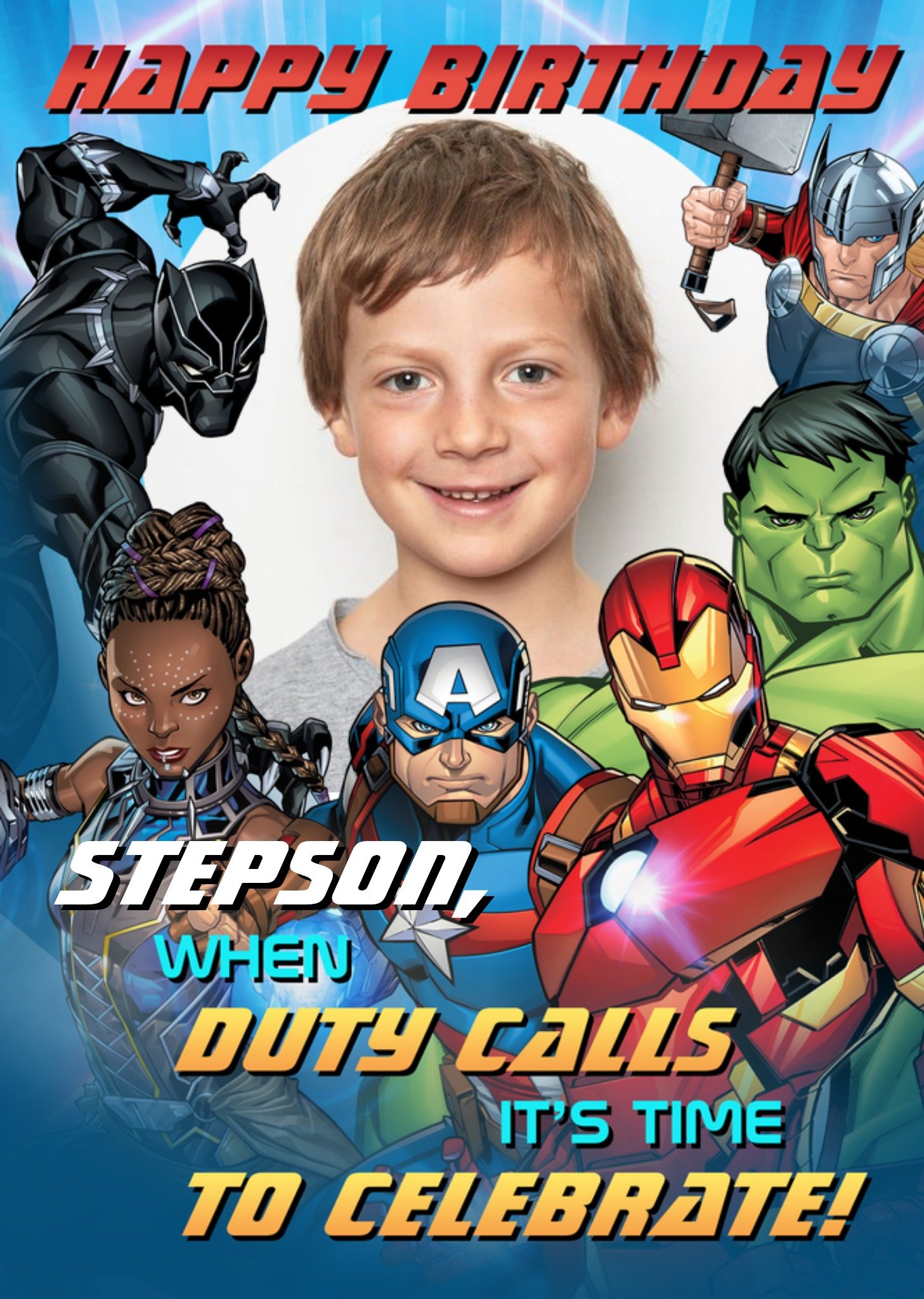 Disney Marvel Avengers Stepson Photo Upload Birthday Card - The Avengers