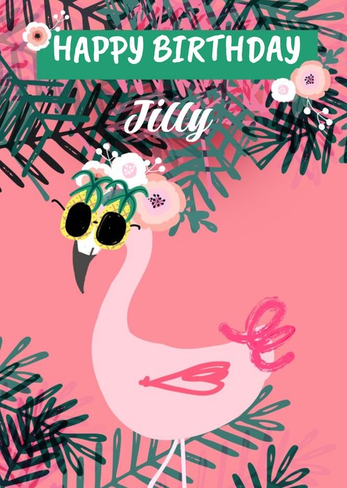Flamingo tropical modern birthday card for her