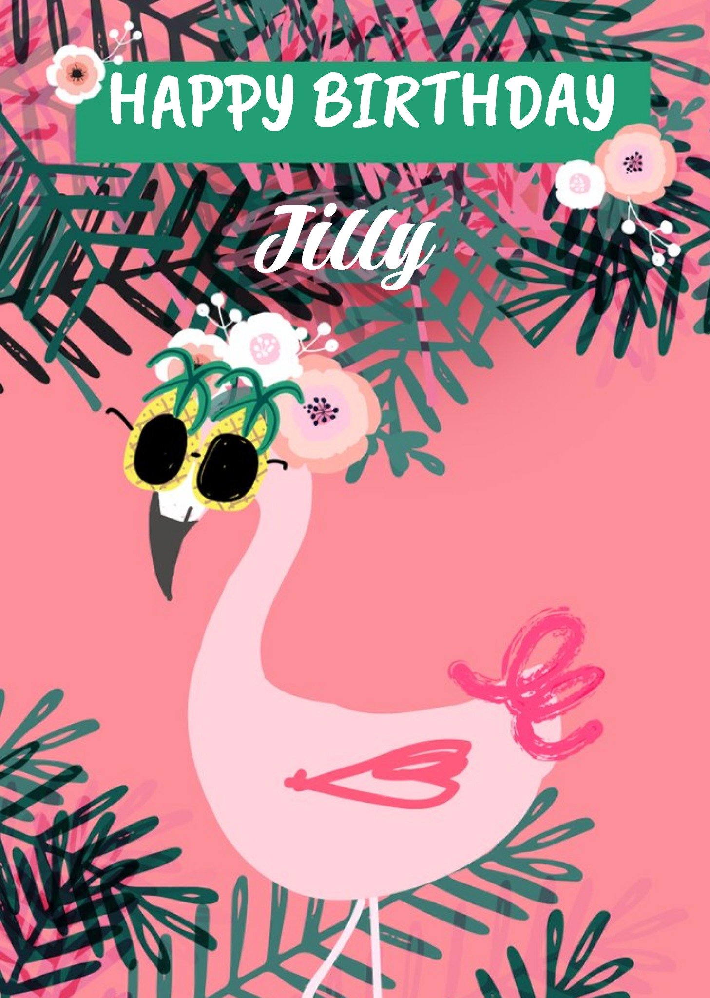 Moonpig Flamingo Tropical Modern Birthday Card For Her Ecard