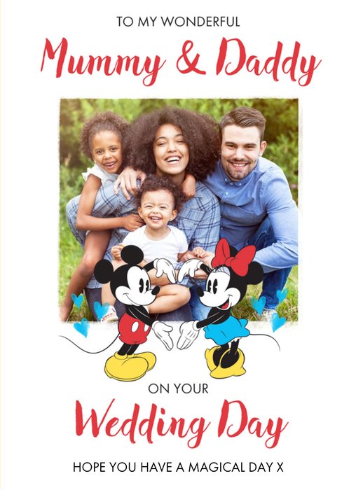 Mickey And Minnie Mouse on your Wedding Day Photo upload Card