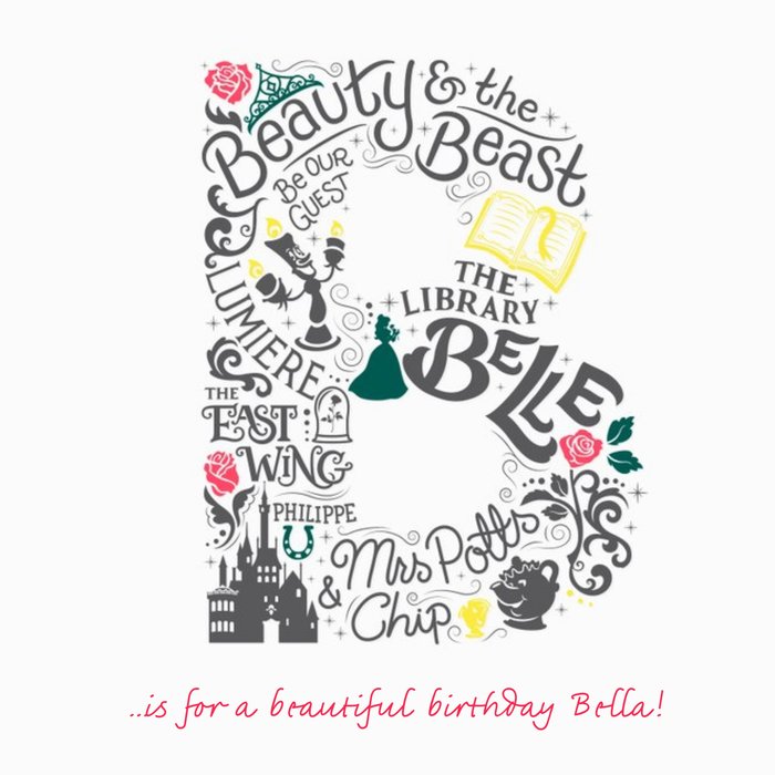 Disney Scribble Beauty & The Beast Personalised Text Card