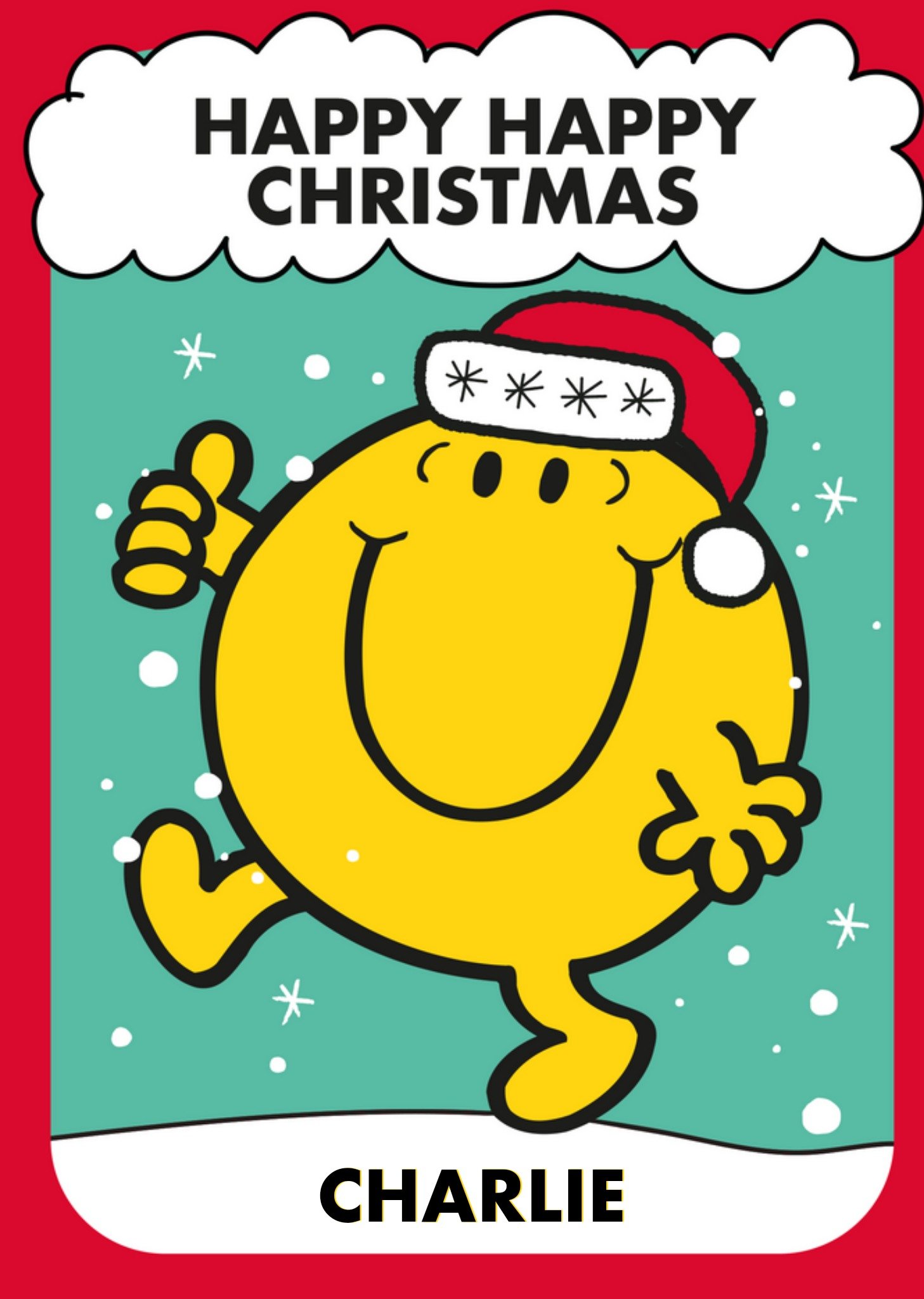 Moonpig Mr Men Happy Happy Christmas Personalised Christmas Card, Large