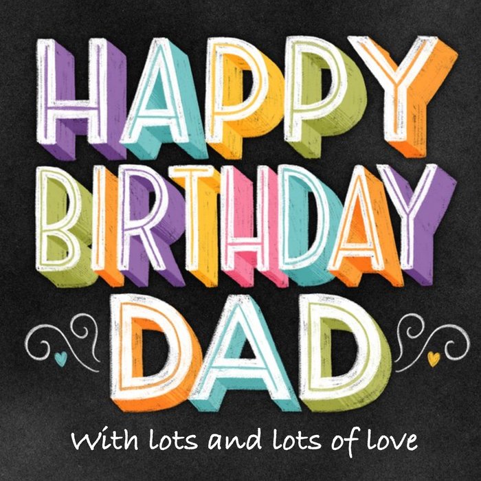 Happy Birthday Dad Chalkboard Chalk Lettering Typographic Birthday Card