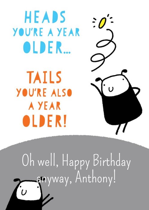 Fun Illustrative Heads and Tails Birthday Card