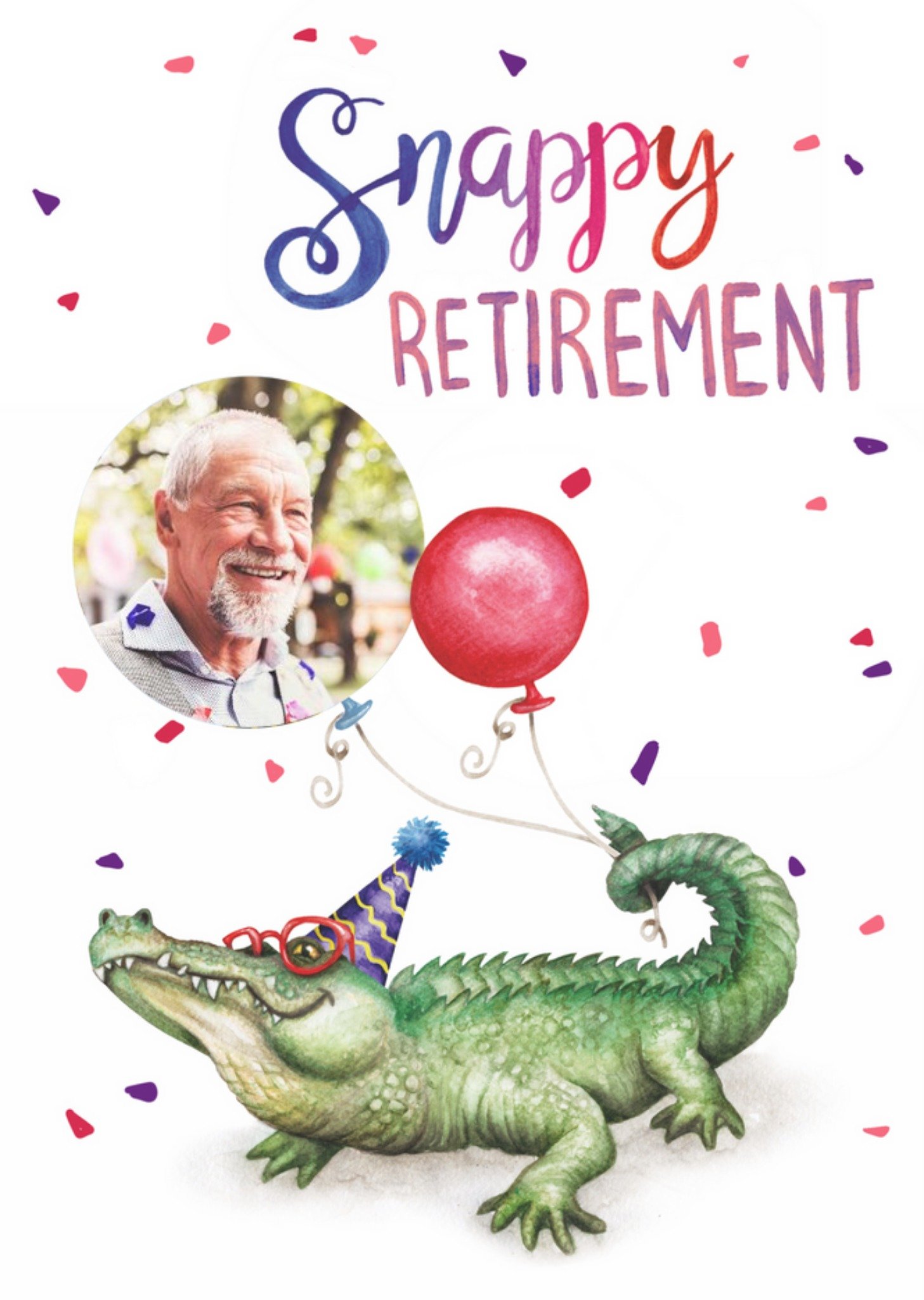 Illustration Of A Crocodile With Balloons Funny Pun Photo Upload Retirement Card Ecard