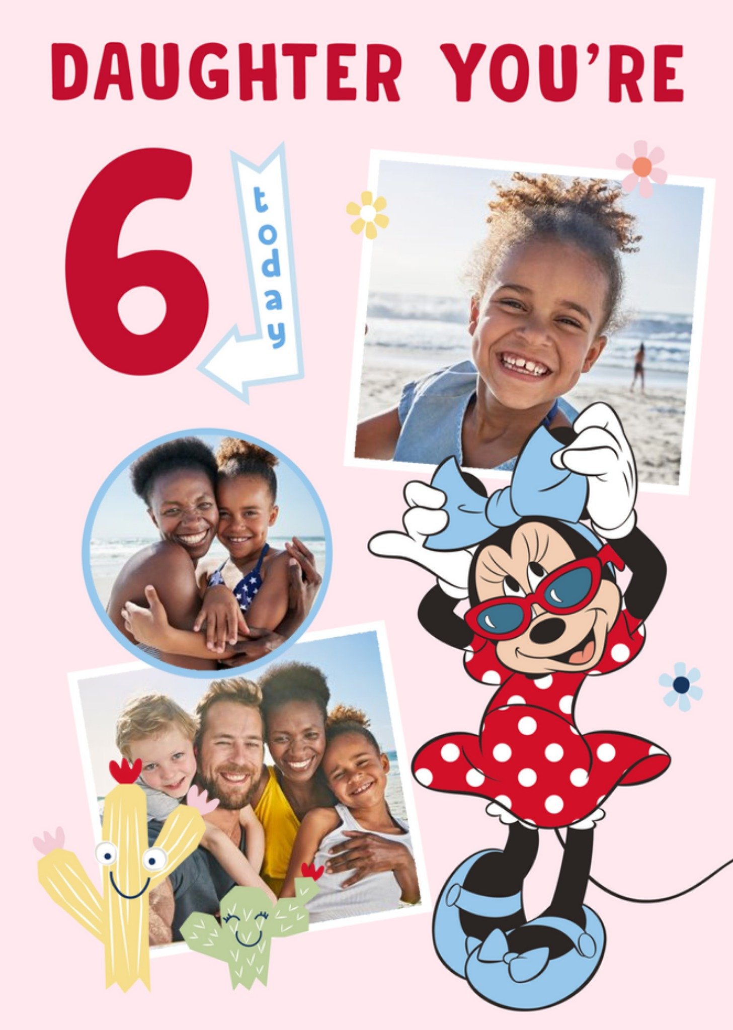 Mickey Mouse Disney Minnie Mouse 6 Today Photo Upload Birthday Card, Large