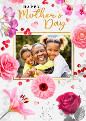 Illustration Of Colourful Flowers Surrounding A Photo Frame Mother's Day Photo Upload Card