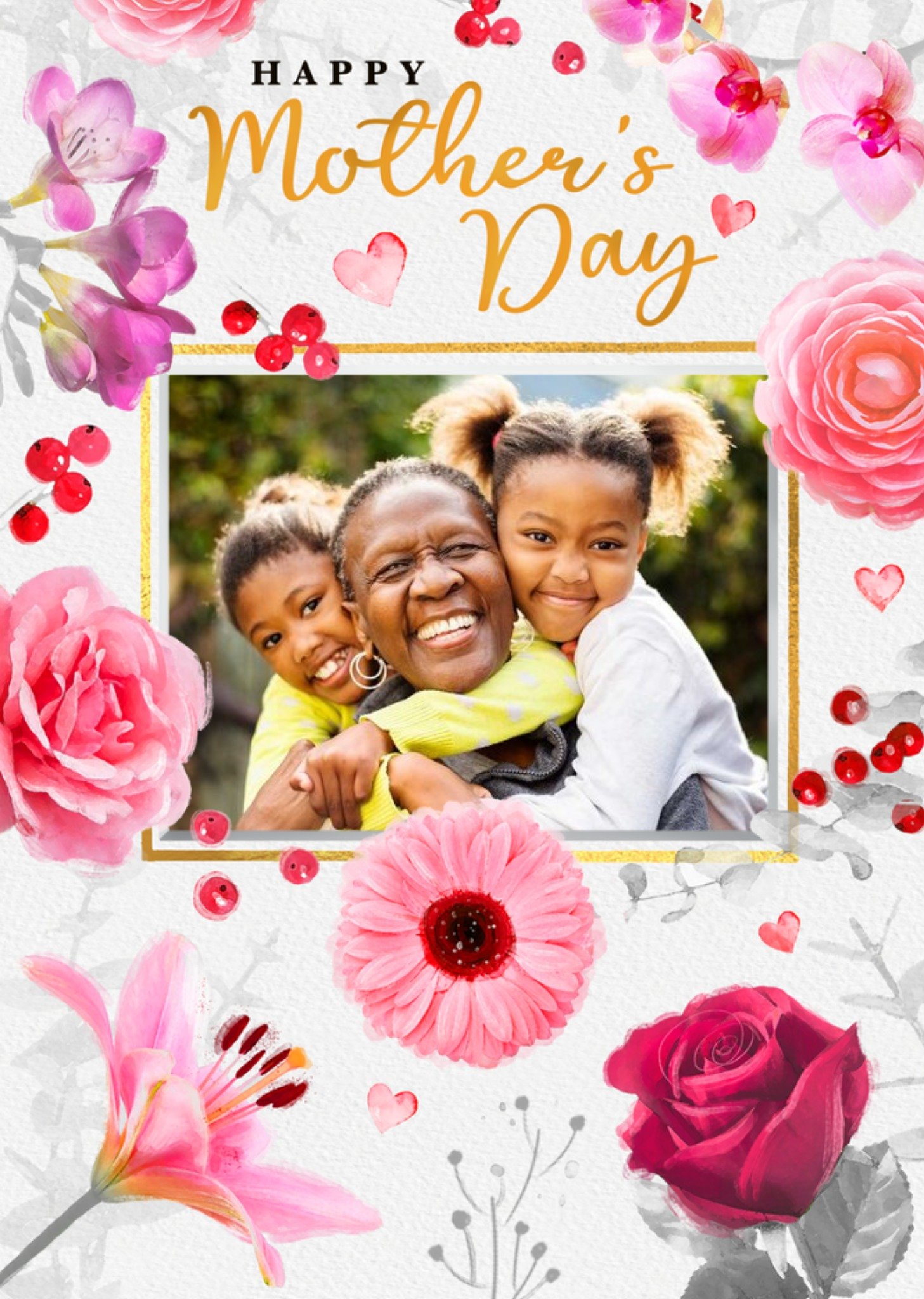 Moonpig Illustration Of Colourful Flowers Surrounding A Photo Frame Mother's Day Photo Upload Card E