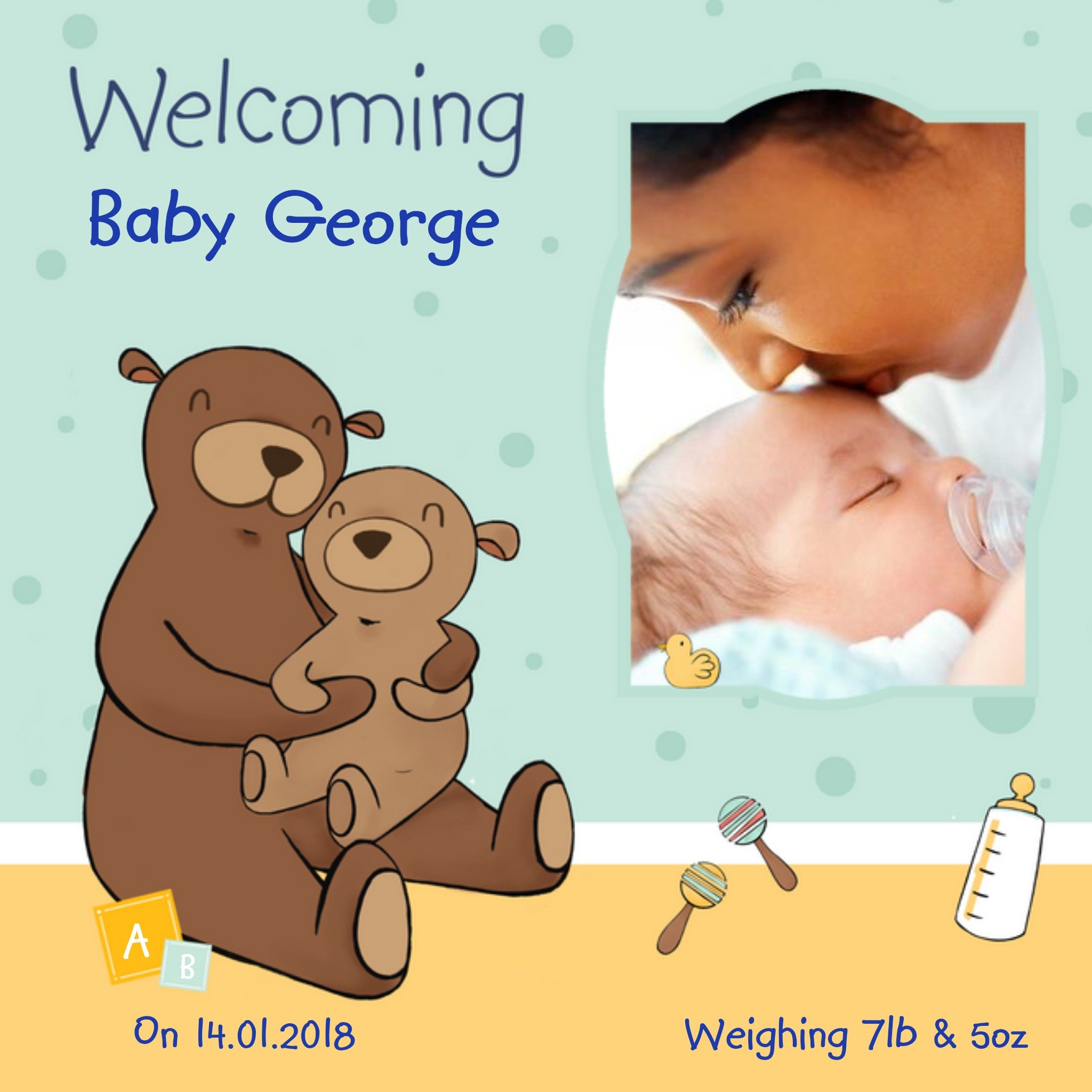 Hugging Bears New Baby Photo Card, Square