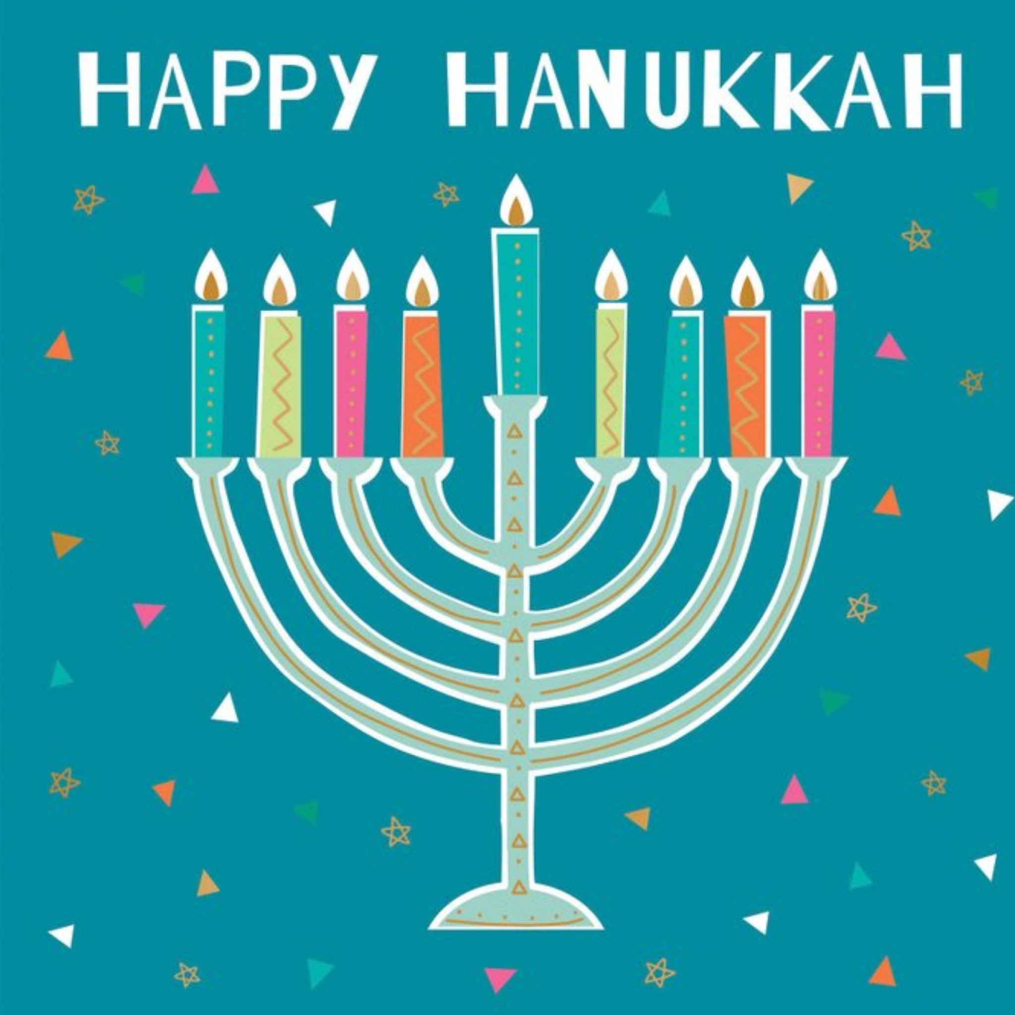 Happy Hanukkah Candle Card, Square