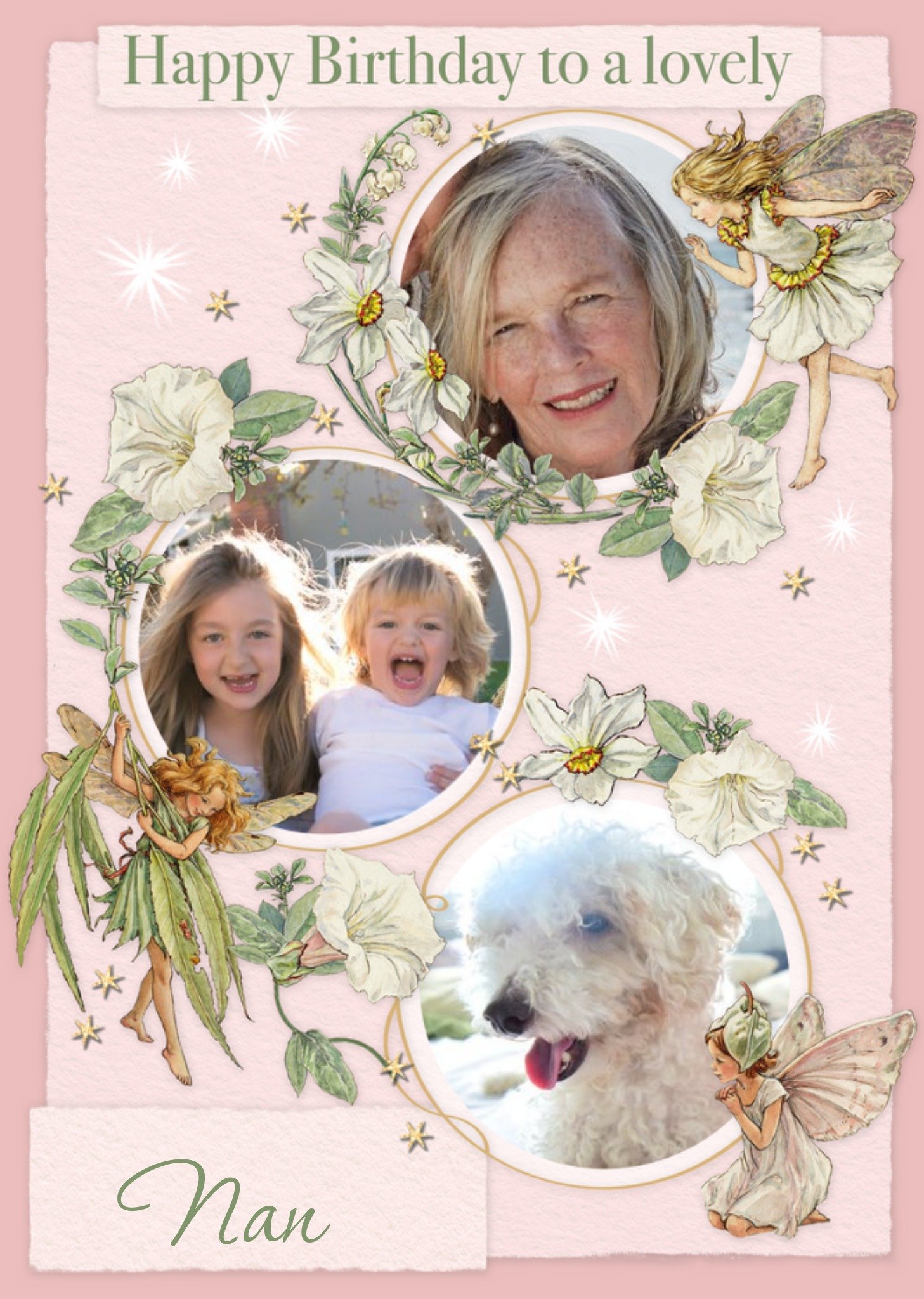 Flower Fairies Lovely Nan Photo Upload Birthday Car, Large Card