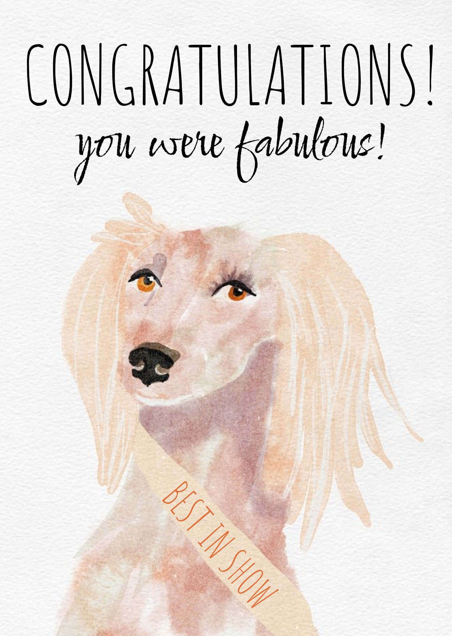Moonpig Watercolour Illustration Dog With Sash Congratulations Card Ecard