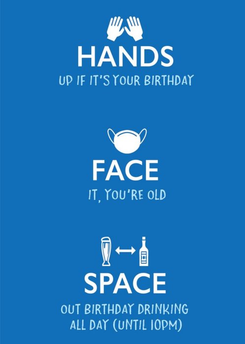 Typographic Covid Lockdown Rules Hands Face Space Birthday Card