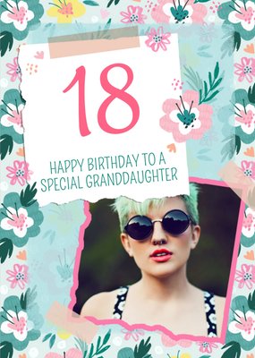 Modern Illustrated Photo upload 18th Birthday Special Granddaughter Card