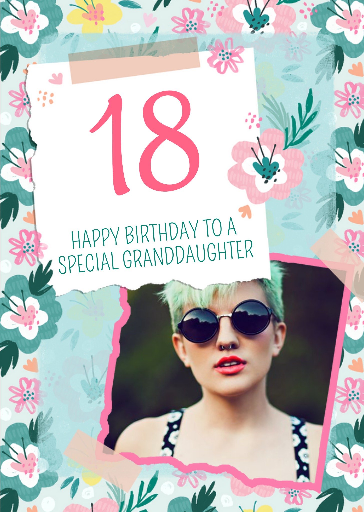 Moonpig Modern Illustrated Photo Upload 18th Birthday Special Granddaughter Card, Large