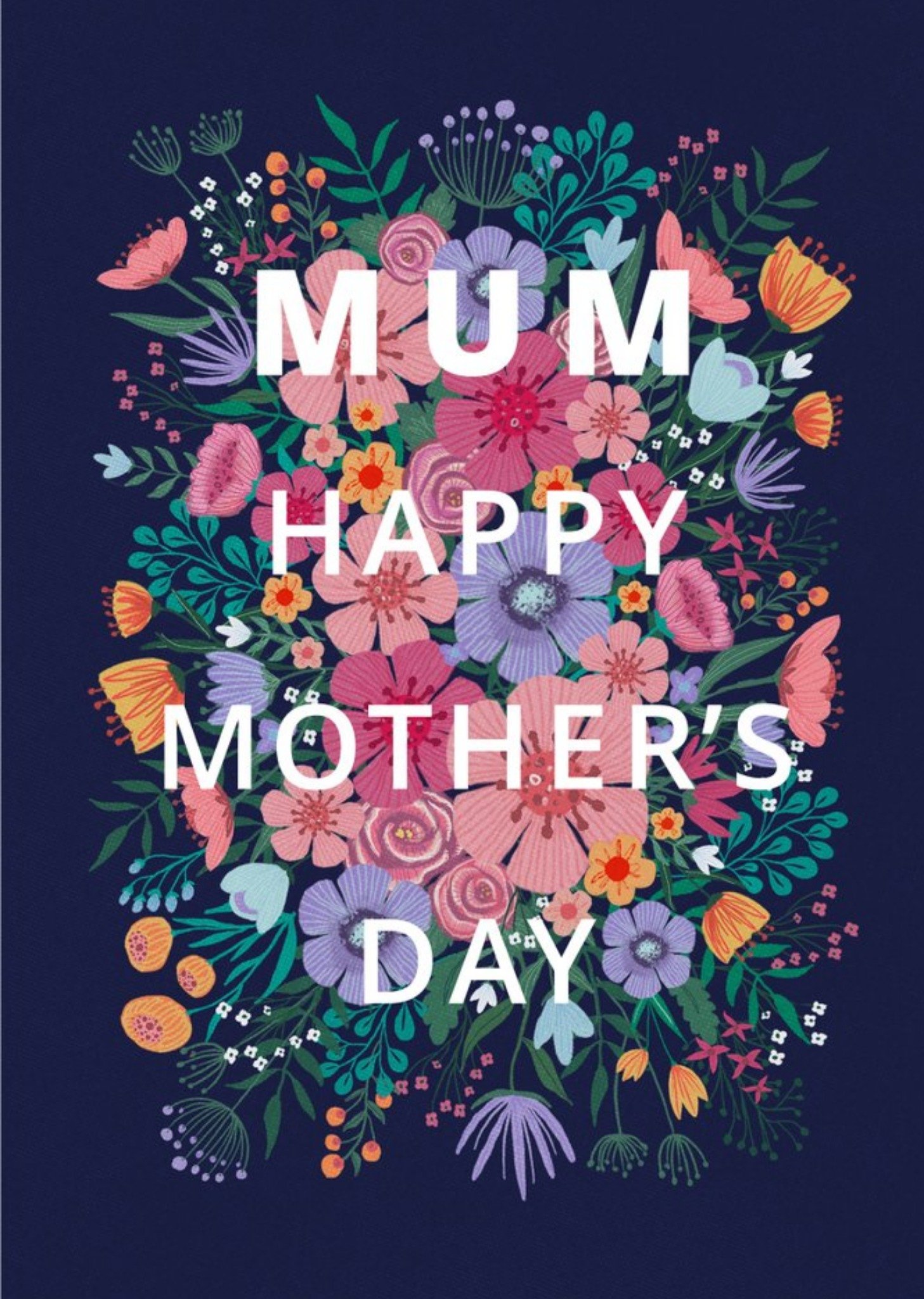 Moonpig Floral Typographic Mum Happy Mother's Day Card Ecard