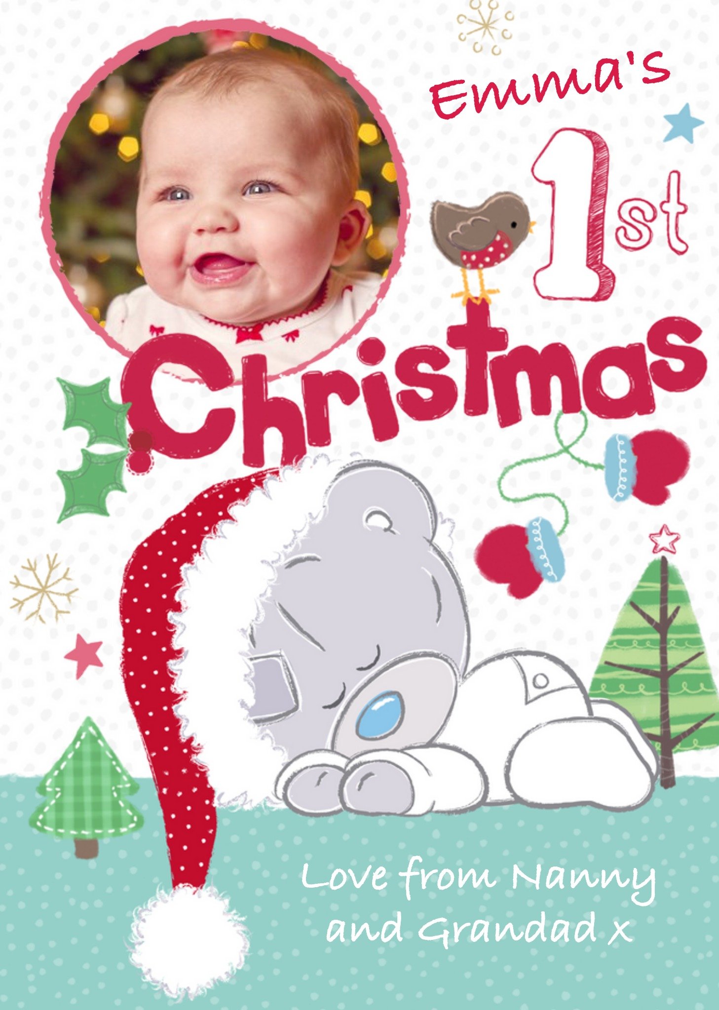 Tiny Tatty Teddy Me To You Tatty Teddy Personalised And Photo First Christmas Card, Large