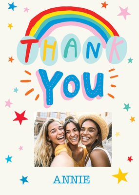 Colourful Typography Surrounded By Stars Thank You Photo Upload Card