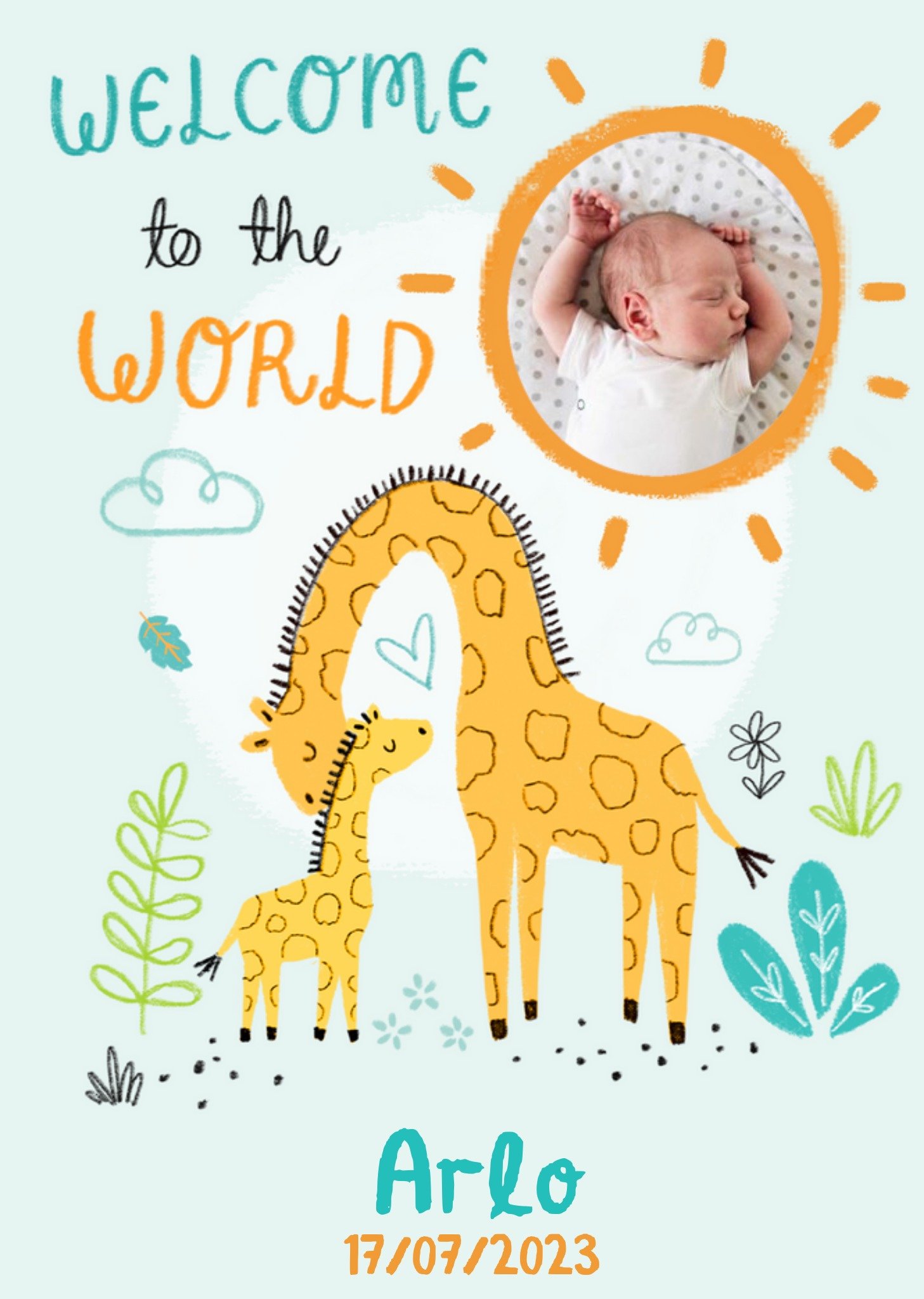 Cute Illustration Of A Mother And Baby Giraffe Welcome To The World Photo Upload New Baby Card Ecard