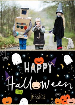 Cute Illustrated Halloween Icons Photo Upload Happy Halloween Card