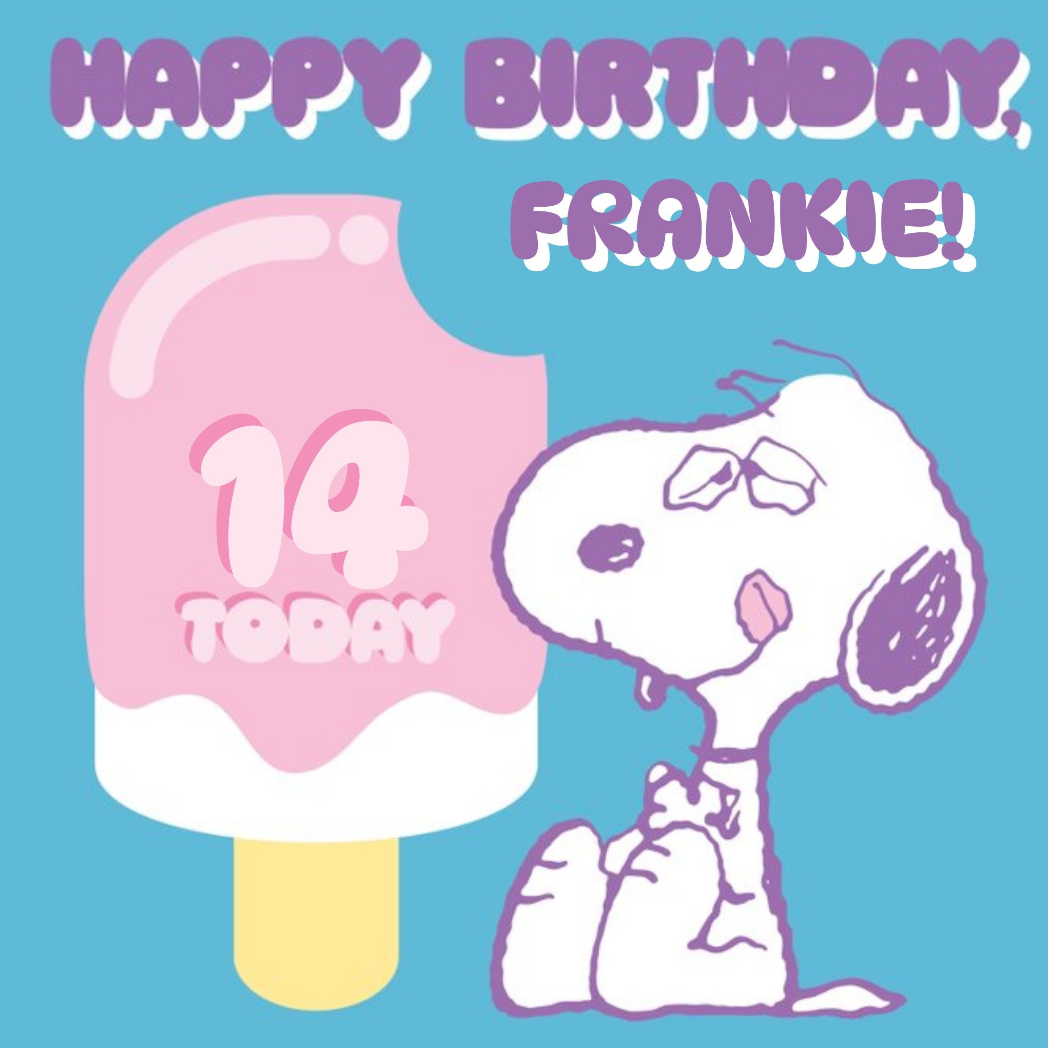 Moonpig Peanuts Snoopy 14 Today Ice Cream Birthday Card, Square