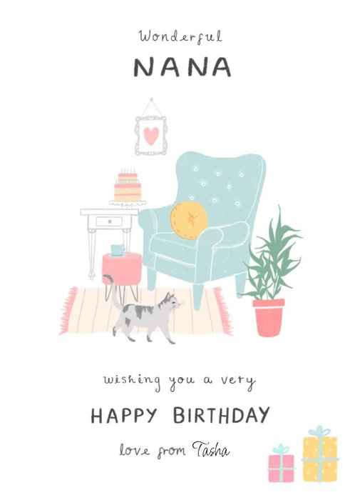 Millicent Venton Birthday Cake Tea  Nana Relax Arm Chair Cat Living Room Female