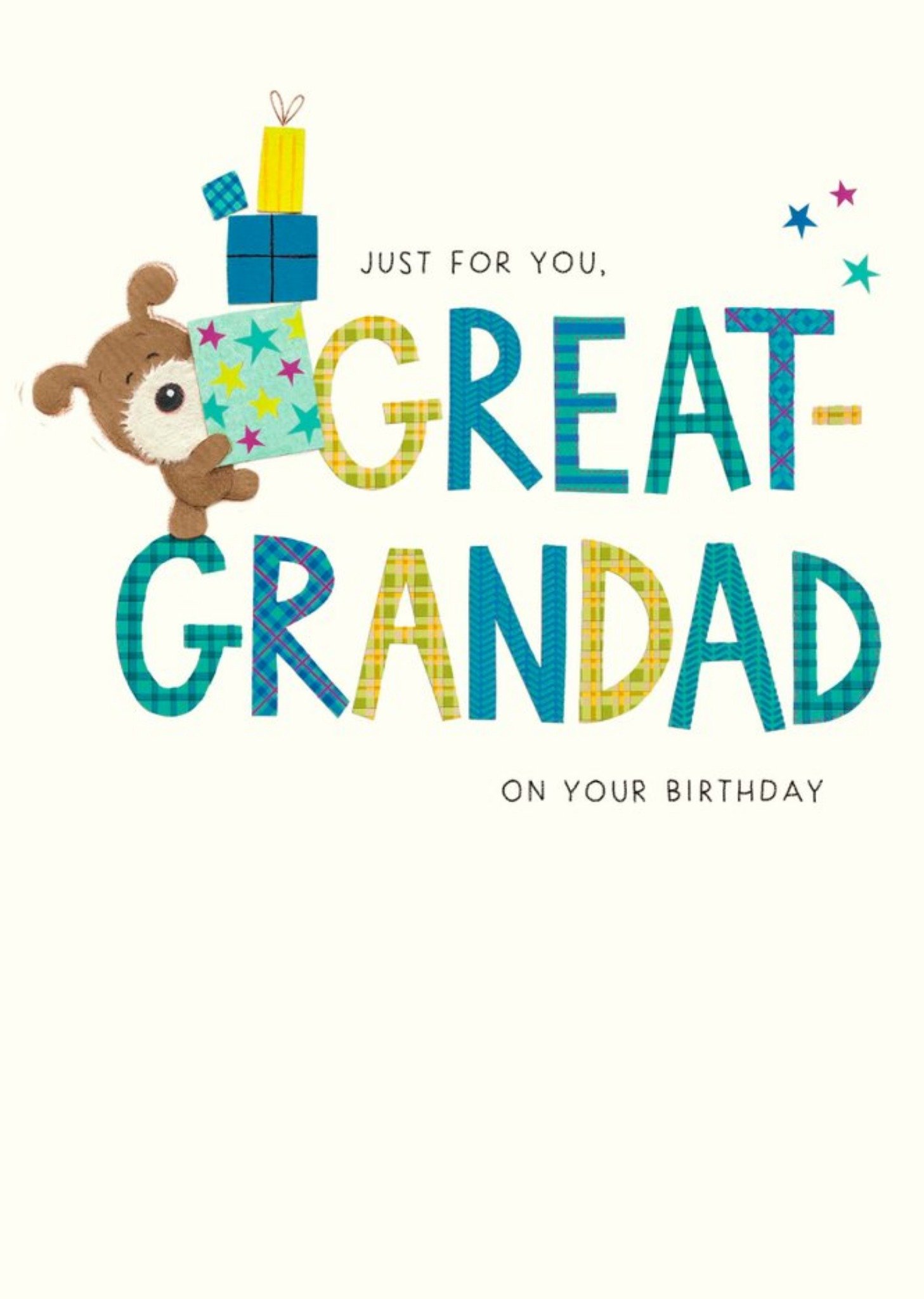Moonpig Illustrated Dog Typographic Great Grandad Birthday Card Ecard